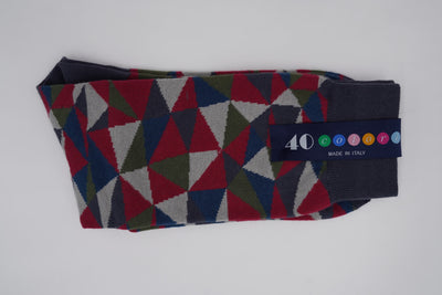 Bild von Socken 'Red, Blue, White, Green and Grey Triangles' von '40 Colori' aus 80% Baumwolle, 12% Nylon, 8% Elastan