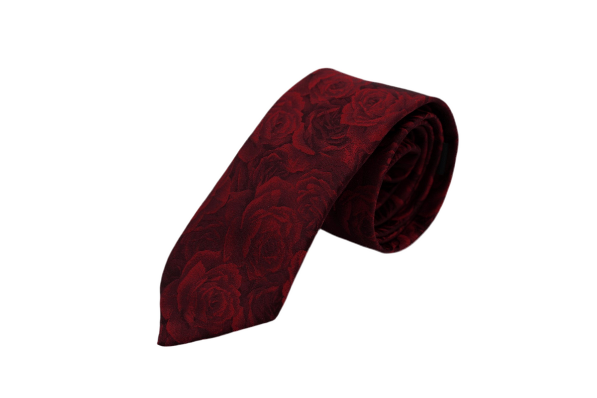 Krawatte Bordeaux Rose Bouquet aus Seide in Rot