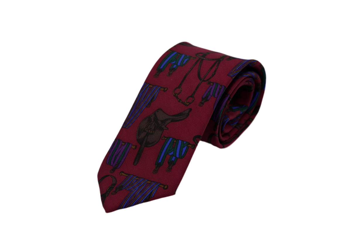 Krawatte Red Horse Racing aus Seide in Rot mit Motiv