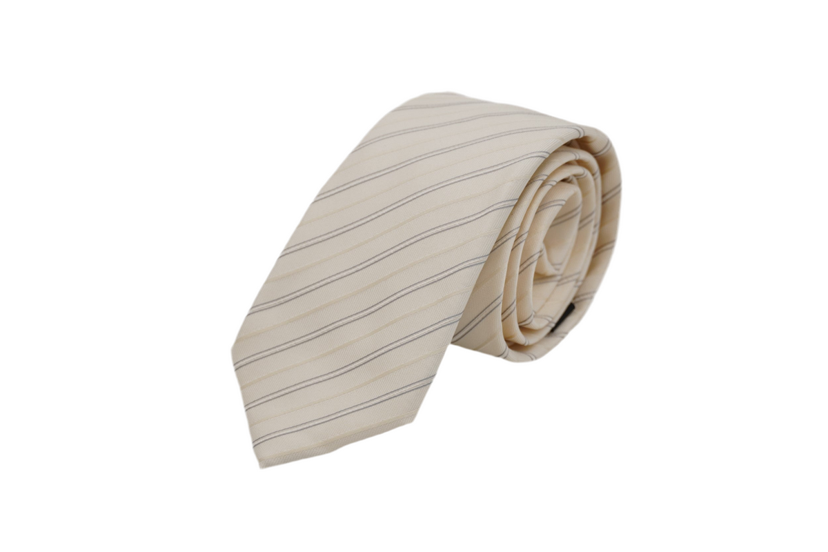 Krawatte Elrond aus Seide in Beige, gestreift
