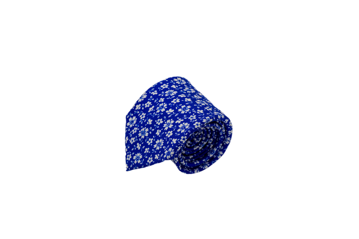 Krawatte Bertrand aus Seide in Blau mit Blumen