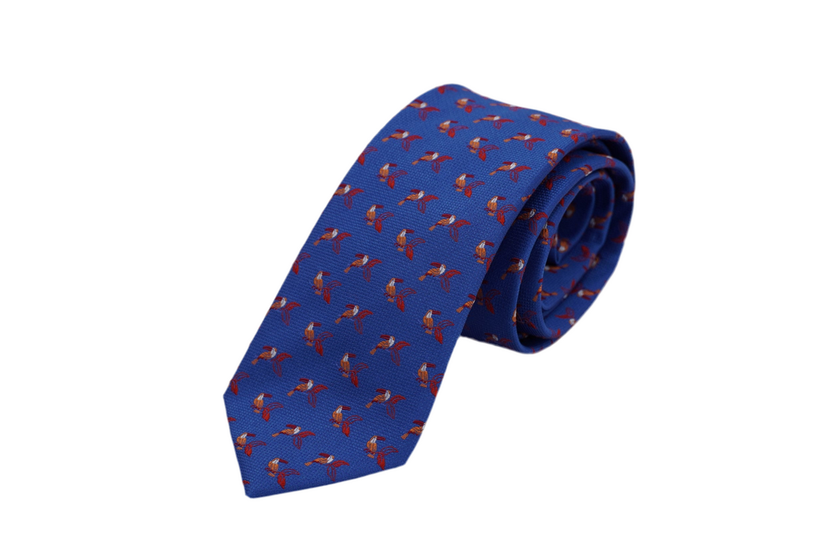 Krawatte Woodsy aus Seide in Blau mit Tiermotiv