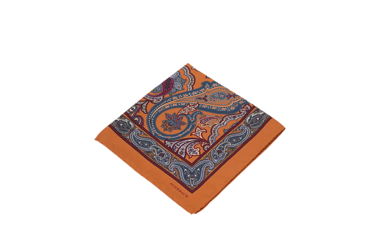 Einstecktuch Paale aus Seide in Orange mit Paisley