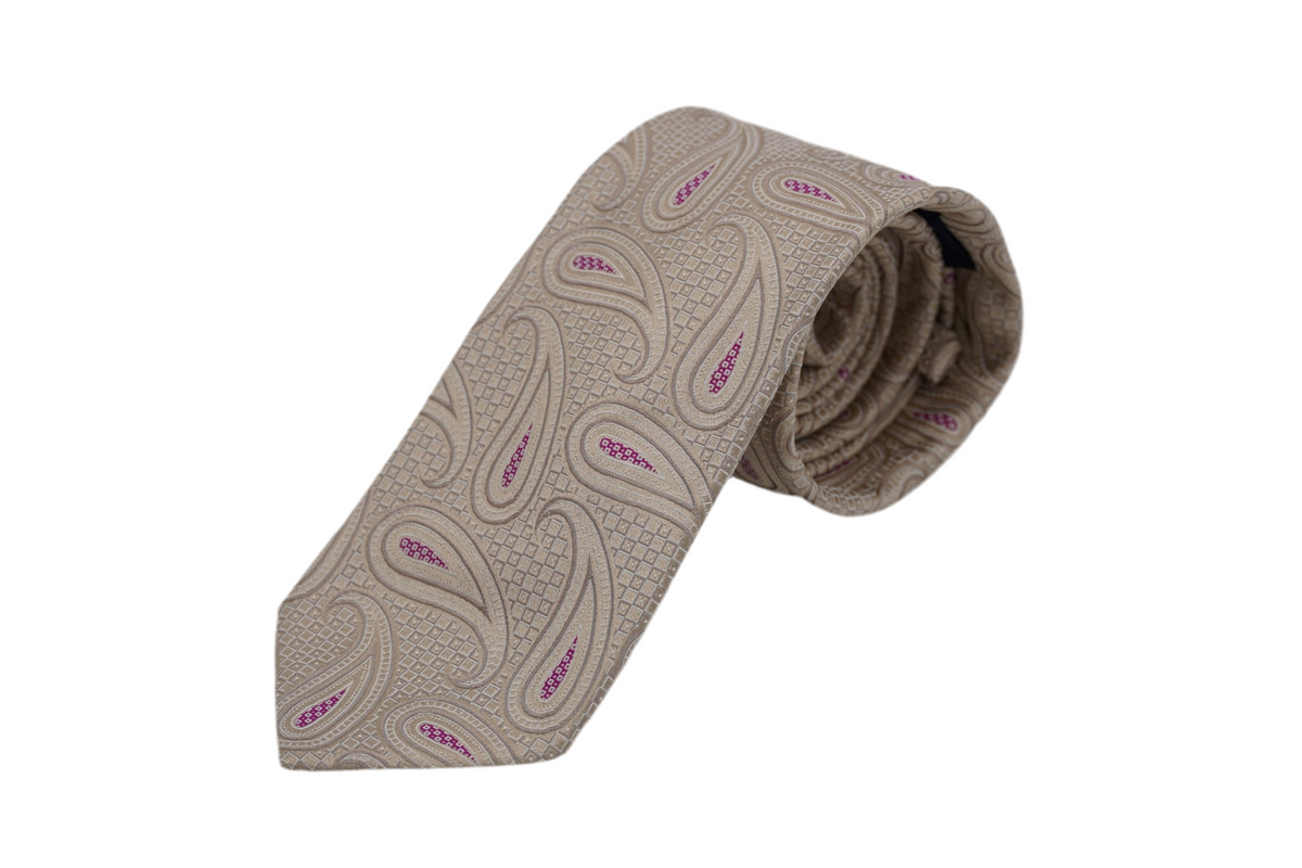 Krawatte Balthasar aus Seide in Beige mit Paisley
