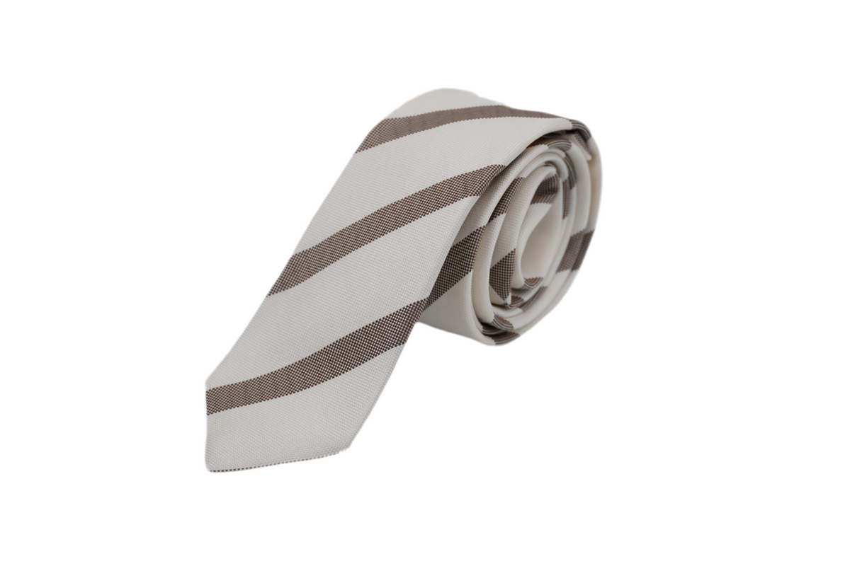 Krawatte Autumn Wind aus Seide in Beige, gestreift