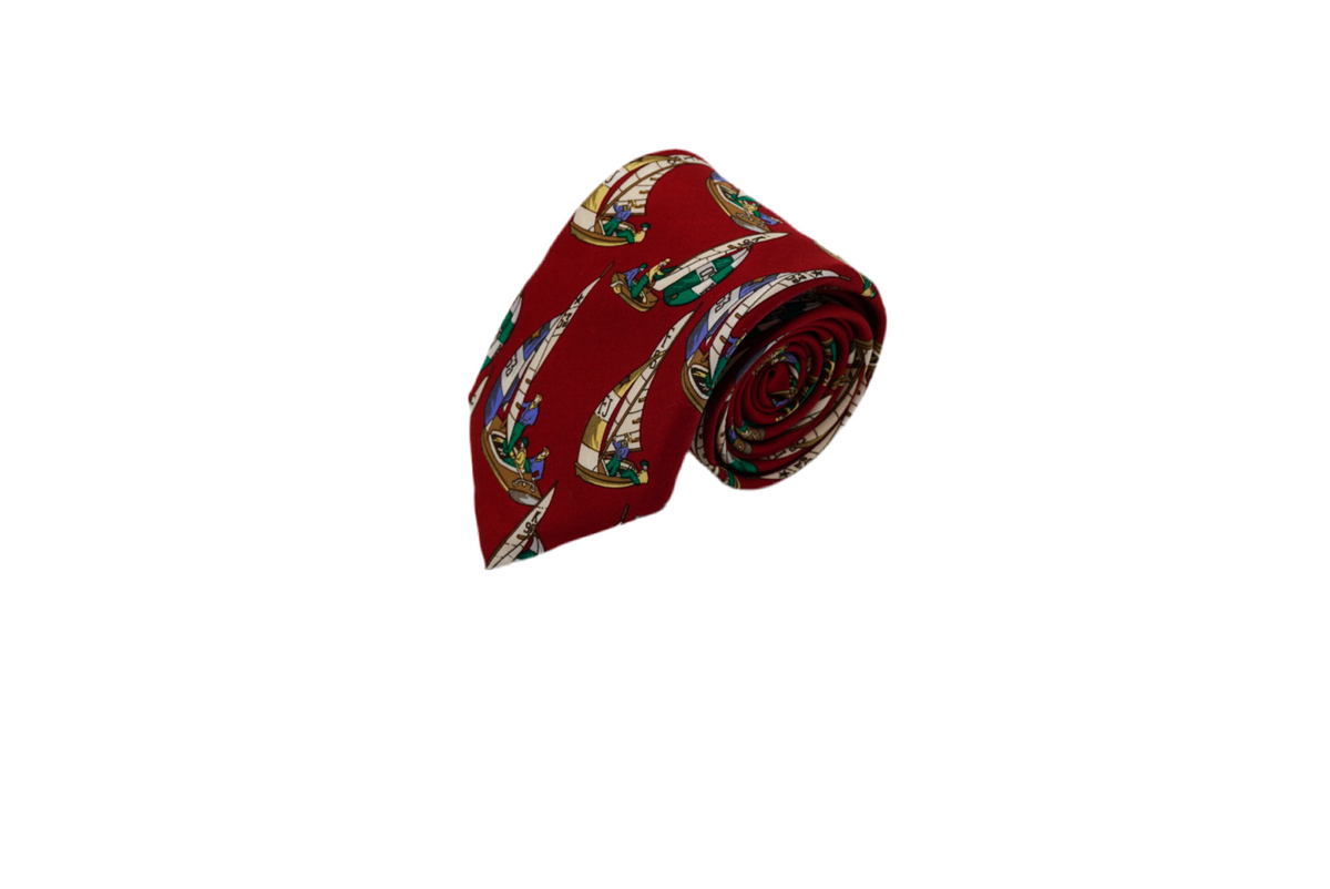 Krawatte Matéo aus Seide in Rot mit Motiv