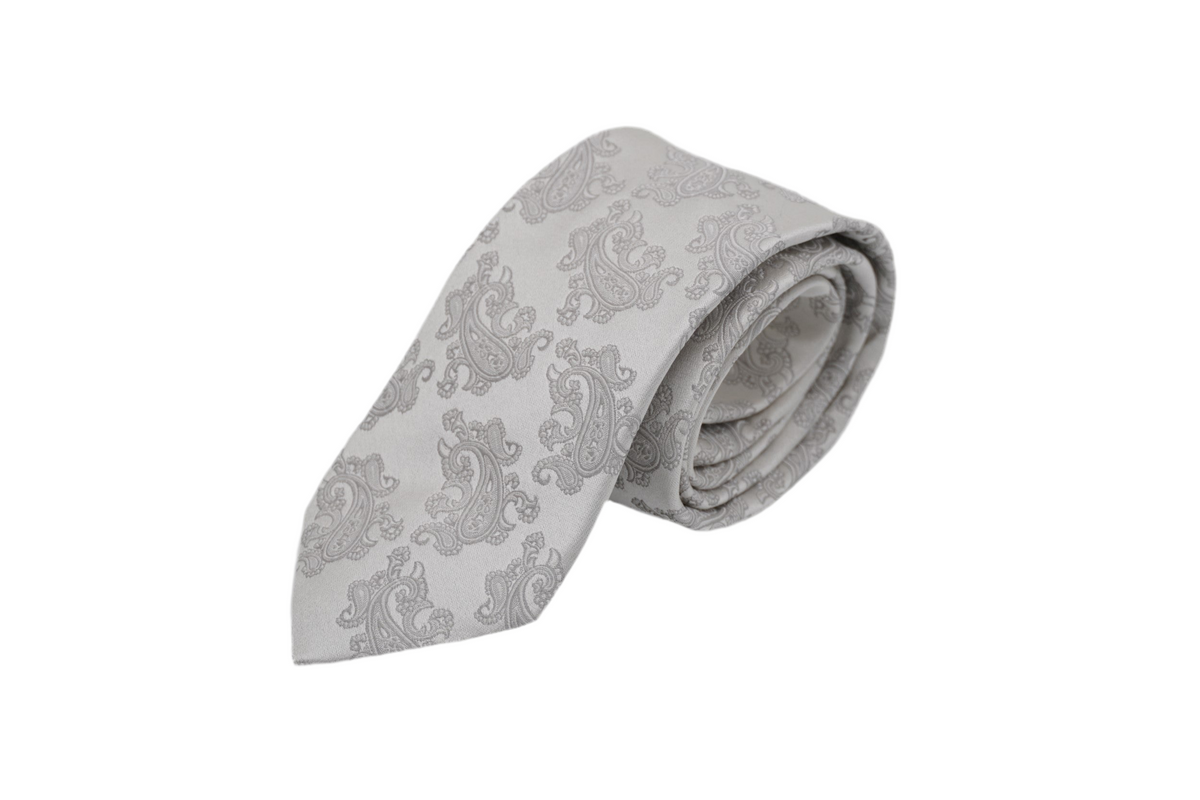 Krawatte Amon Sul aus Seide in Silber mit Paisley