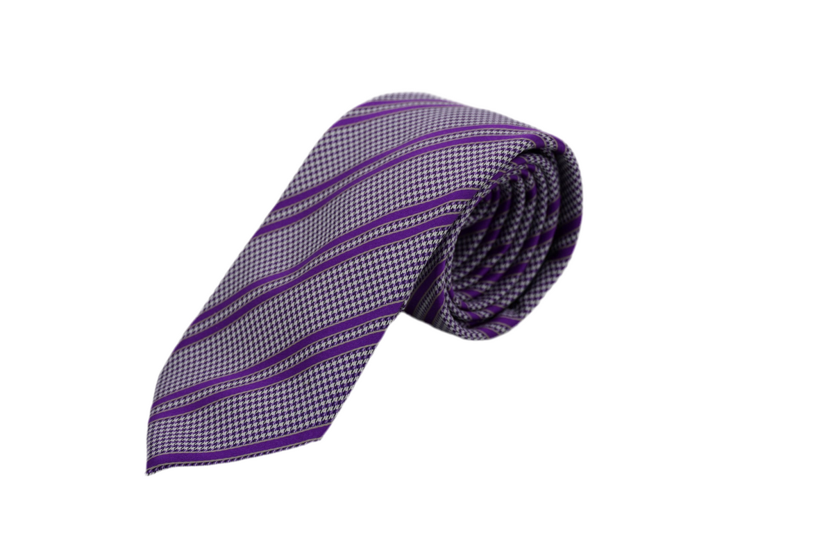 Krawatte Ian aus Seide in Violett, gestreift