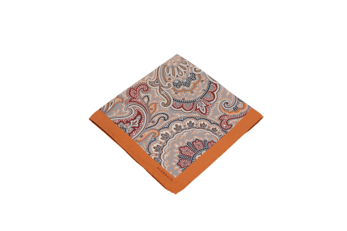 Einstecktuch Agathos aus Seide in Orange mit Paisley