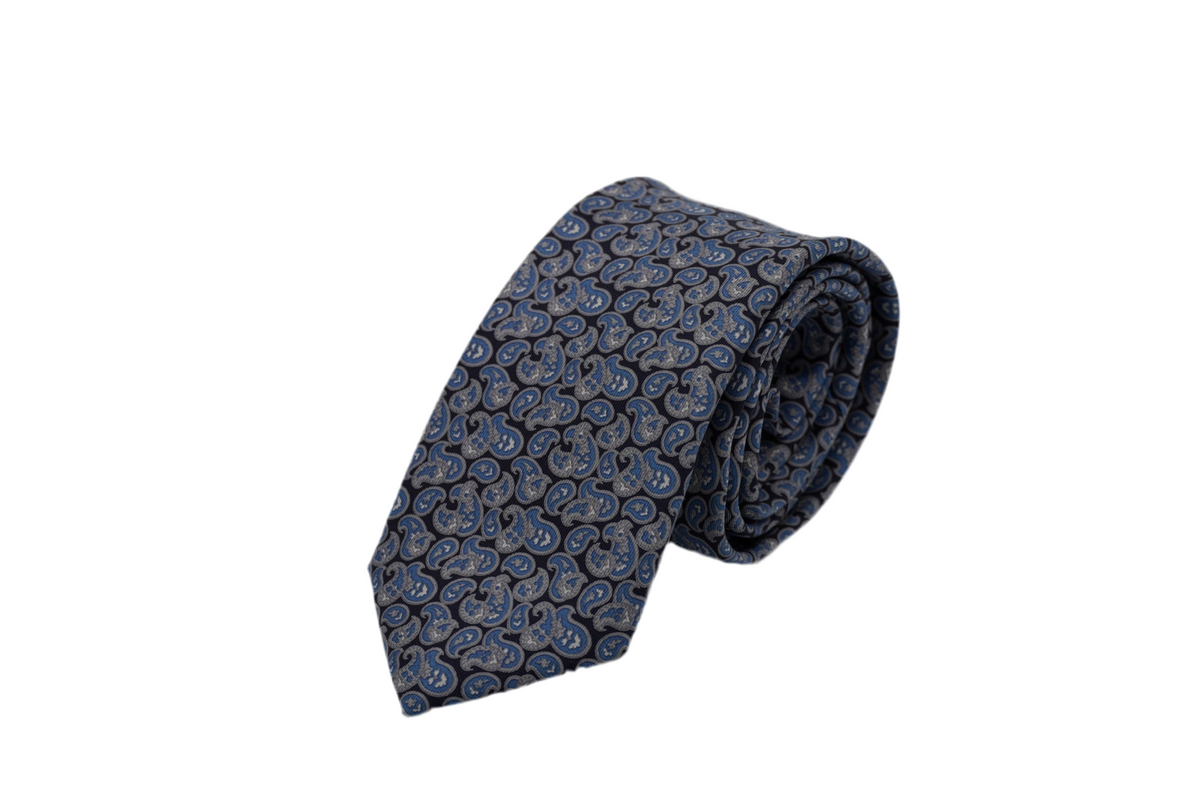 Krawatte No Space aus Seide in Blau mit Paisley