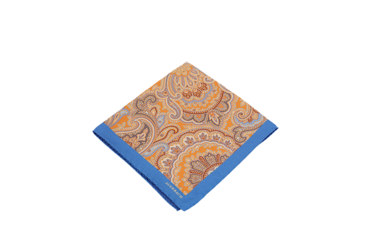 Einstecktuch Crispin aus Seide in Orange mit Paisley