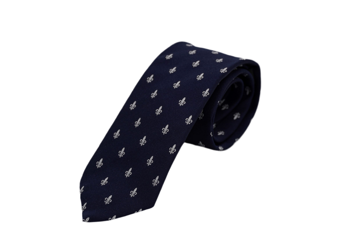 Krawatte Fleur De Lys Bleu Foncé aus Seide in Blau