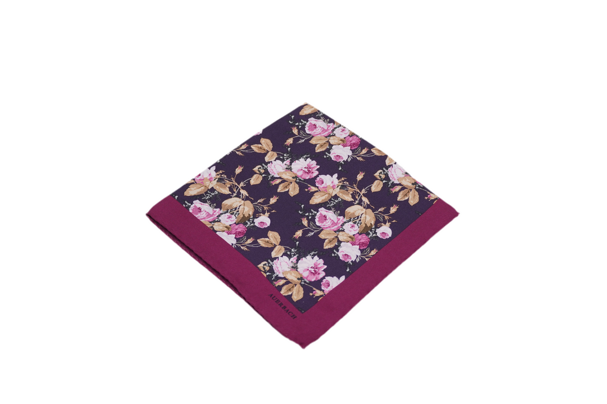 Einstecktuch Batisto aus Seide in Violett mit Blumen
