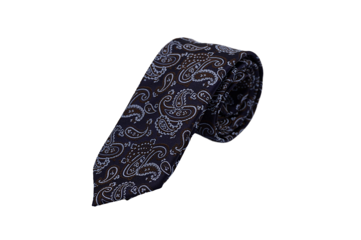 Krawatte Orpheus aus Seide in Blau mit Paisley