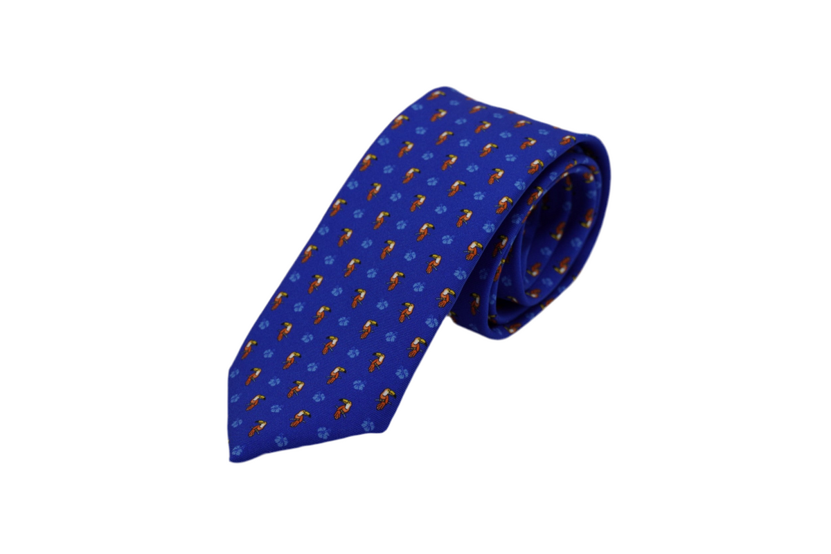 Krawatte Padde aus Seide in Blau mit Tiermotiv