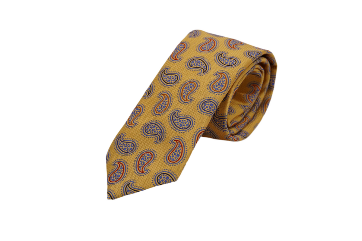 Krawatte Hebel aus Seide in Gelb mit Paisley