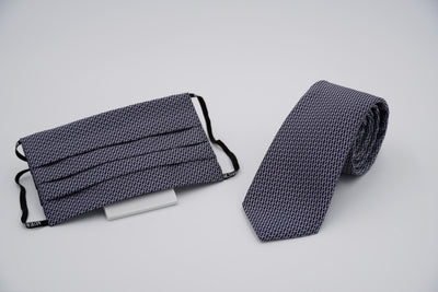 Bild von Krawatten-Masken-Set 'Dark Blue Collier' aus jeweils 100% Seide & 100% Baumwolle