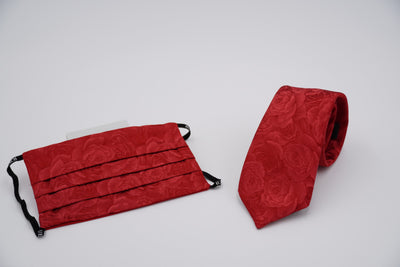Bild von Krawatten-Masken-Set 'Red Rose Bouquet' aus jeweils 100% Seide & 100% Baumwolle