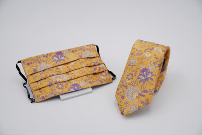 Bild von Krawatten-Masken-Set 'Yellow and Purpel Geobotany' aus jeweils 100% Seide & 100% Baumwolle