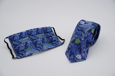Bild von Krawatten-Masken-Set 'Blue and Green Park of Versaille' aus jeweils 100% Seide & 100% Baumwolle