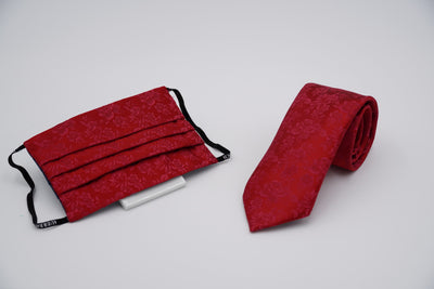 Bild von Krawatten-Masken-Set 'Red Rose Garden' aus jeweils 100% Seide & 100% Baumwolle