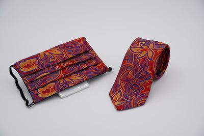 Bild von Krawatten-Masken-Set 'Red and Orange Fitzcarraldo' aus jeweils 100% Seide & 100% Baumwolle