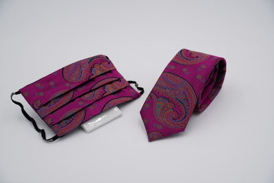 Bild von Krawatten-Masken-Set 'Pink Double Six' aus jeweils 100% Seide & 100% Baumwolle