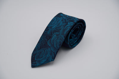 Bild von Krawatte 'Turquoise Rose Bouquet' aus 100% feinster gewebter Seide