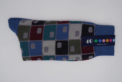 Bild von Socken 'Rounded Boxes on Blue' von '40 Colori' aus 80% Baumwolle, 12% Nylon, 8% Elastan