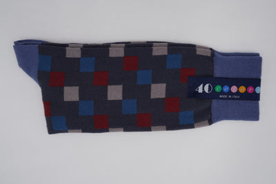 Bild von Socken 'Squares on Blue' von '40 Colori' aus 80% Baumwolle, 12% Nylon, 8% Elastan